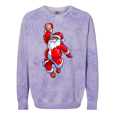 Christmas Basketball Black African American Santa Colorblast Crewneck Sweatshirt