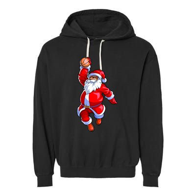 Christmas Basketball Black African American Santa Garment-Dyed Fleece Hoodie