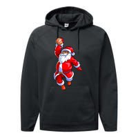 Christmas Basketball Black African American Santa Performance Fleece Hoodie