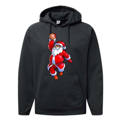 Christmas Basketball Black African American Santa Performance Fleece Hoodie