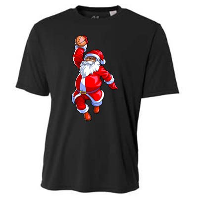 Christmas Basketball Black African American Santa Cooling Performance Crew T-Shirt