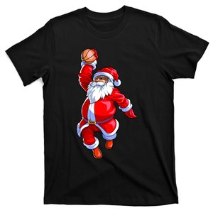 Christmas Basketball Black African American Santa T-Shirt