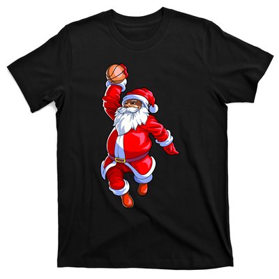 Christmas Basketball Black African American Santa T-Shirt