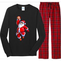 Christmas Basketball Black African American Santa Long Sleeve Pajama Set