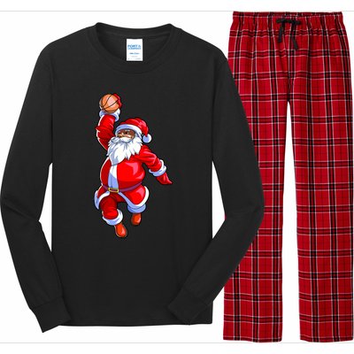 Christmas Basketball Black African American Santa Long Sleeve Pajama Set