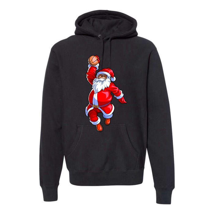 Christmas Basketball Black African American Santa Premium Hoodie