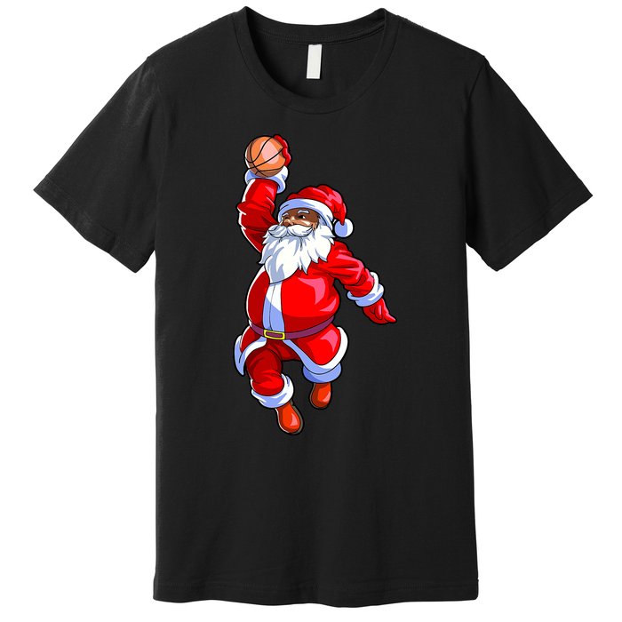 Christmas Basketball Black African American Santa Premium T-Shirt