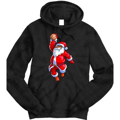 Christmas Basketball Black African American Santa Tie Dye Hoodie