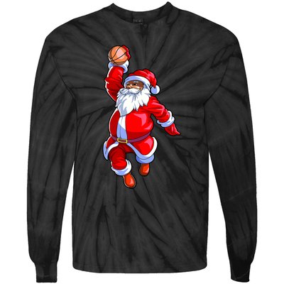 Christmas Basketball Black African American Santa Tie-Dye Long Sleeve Shirt