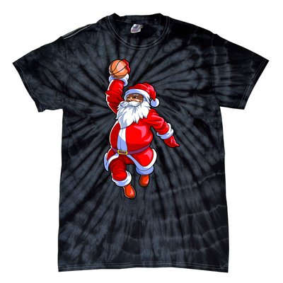 Christmas Basketball Black African American Santa Tie-Dye T-Shirt