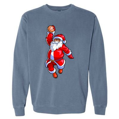 Christmas Basketball Black African American Santa Garment-Dyed Sweatshirt