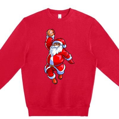 Christmas Basketball Black African American Santa Premium Crewneck Sweatshirt