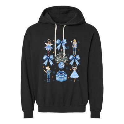 Coquette Blue Bow Nutcracker Xmas Merry Christmas Pajamas Garment-Dyed Fleece Hoodie