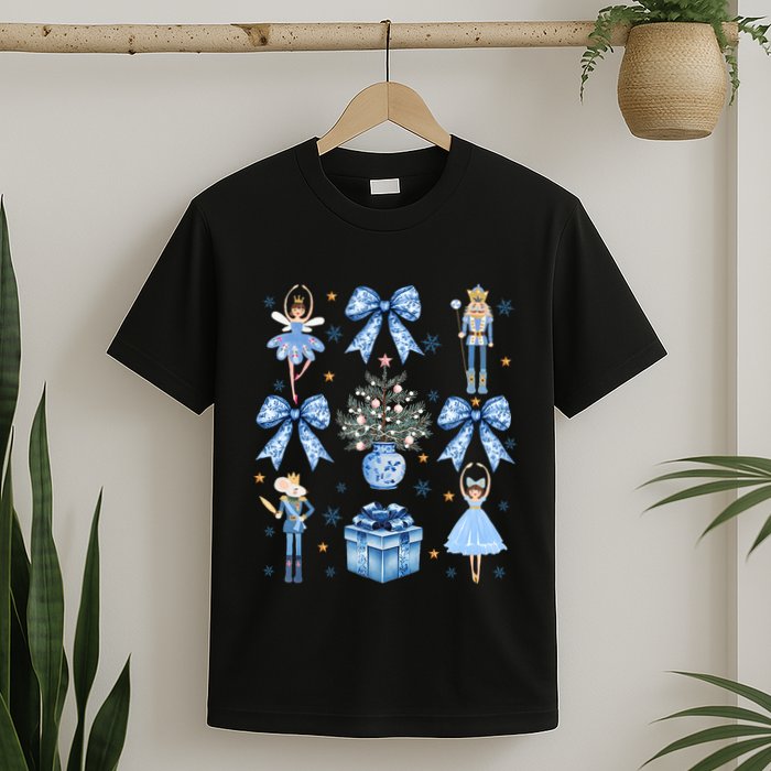 Coquette Blue Bow Nutcracker Xmas Merry Christmas Pajamas T-Shirt