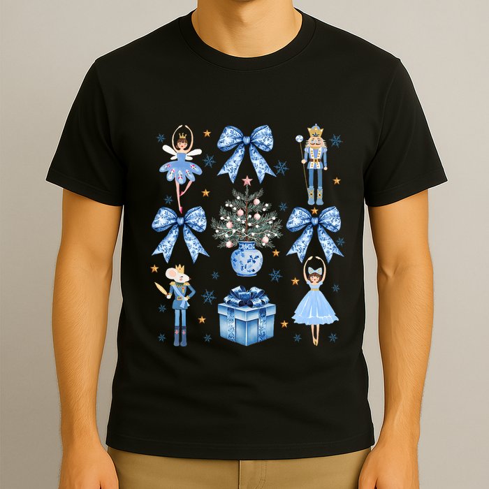 Coquette Blue Bow Nutcracker Xmas Merry Christmas Pajamas T-Shirt