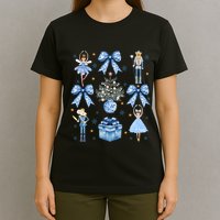 Coquette Blue Bow Nutcracker Xmas Merry Christmas Pajamas T-Shirt