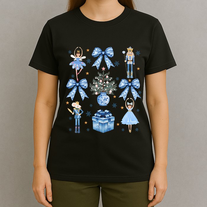 Coquette Blue Bow Nutcracker Xmas Merry Christmas Pajamas T-Shirt