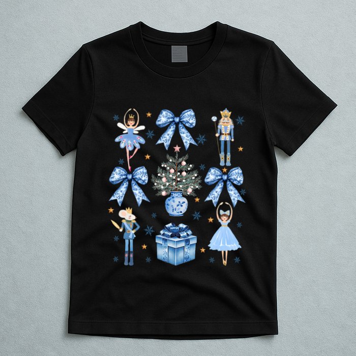 Coquette Blue Bow Nutcracker Xmas Merry Christmas Pajamas T-Shirt
