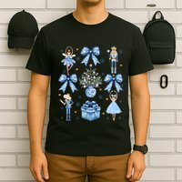 Coquette Blue Bow Nutcracker Xmas Merry Christmas Pajamas T-Shirt