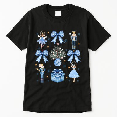 Coquette Blue Bow Nutcracker Xmas Merry Christmas Pajamas Tall T-Shirt