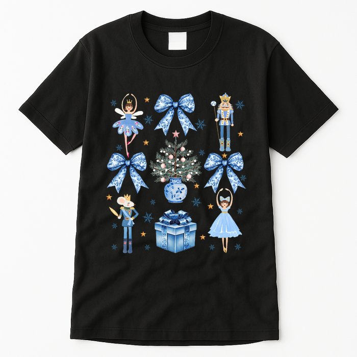 Coquette Blue Bow Nutcracker Xmas Merry Christmas Pajamas Tall T-Shirt