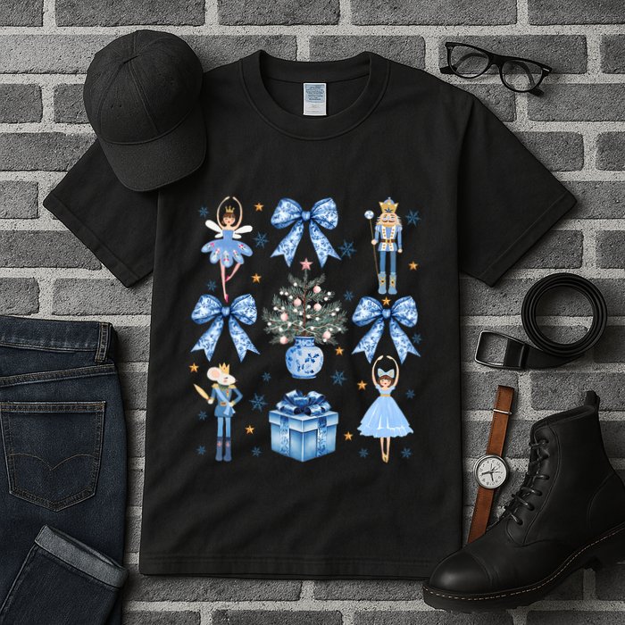 Coquette Blue Bow Nutcracker Xmas Merry Christmas Pajamas Tall T-Shirt