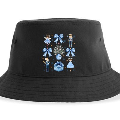 Coquette Blue Bow Nutcracker Xmas Merry Christmas Pajamas Sustainable Bucket Hat
