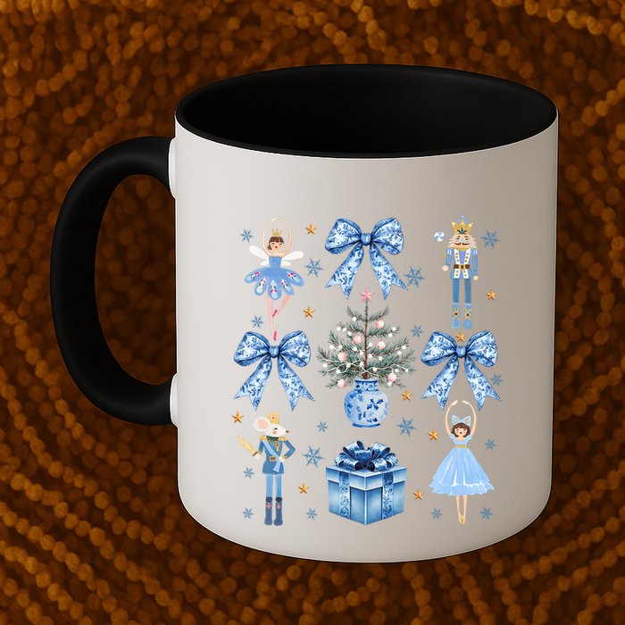 Coquette Blue Bow Nutcracker Xmas Merry Christmas Pajamas Mug