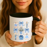 Coquette Blue Bow Nutcracker Xmas Merry Christmas Pajamas Mug