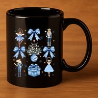 Coquette Blue Bow Nutcracker Xmas Merry Christmas Pajamas 11oz C Handle Ceramic Mug