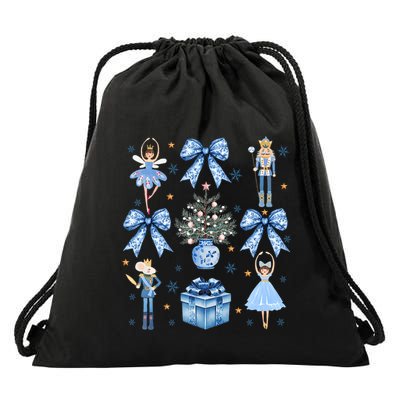 Coquette Blue Bow Nutcracker Xmas Merry Christmas Pajamas Drawstring Bag