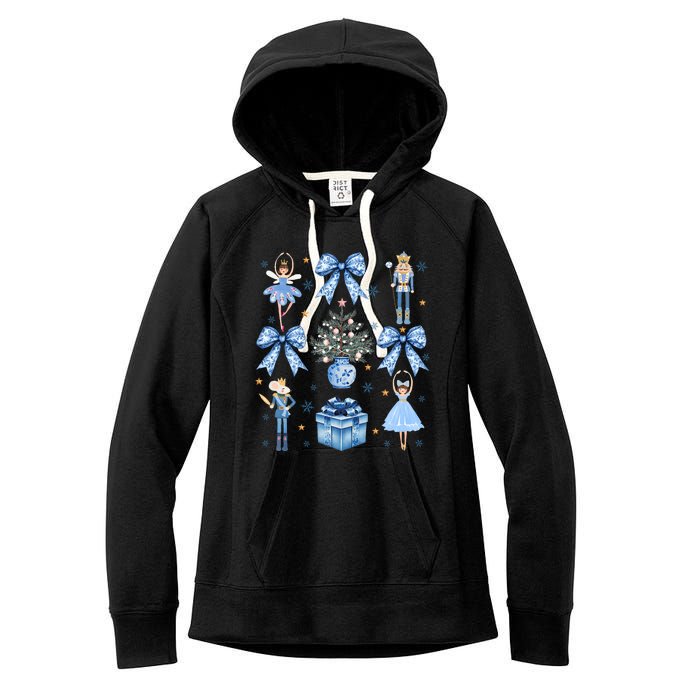 Coquette Blue Bow Nutcracker Xmas Merry Christmas Pajamas Women's Fleece Hoodie