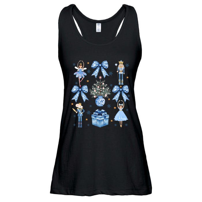 Coquette Blue Bow Nutcracker Xmas Merry Christmas Pajamas Ladies Essential Flowy Tank