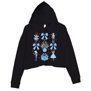 Coquette Blue Bow Nutcracker Xmas Merry Christmas Pajamas Crop Fleece Hoodie