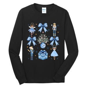 Coquette Blue Bow Nutcracker Xmas Merry Christmas Pajamas Tall Long Sleeve T-Shirt