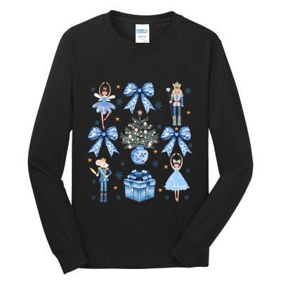 Coquette Blue Bow Nutcracker Xmas Merry Christmas Pajamas Tall Long Sleeve T-Shirt