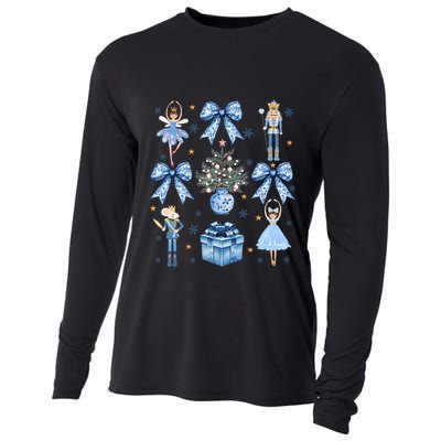 Coquette Blue Bow Nutcracker Xmas Merry Christmas Pajamas Cooling Performance Long Sleeve Crew