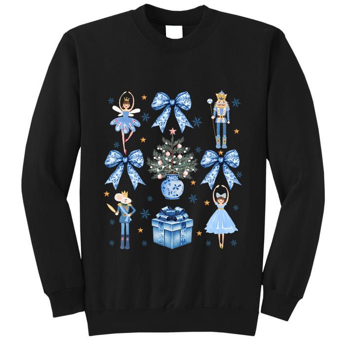 Coquette Blue Bow Nutcracker Xmas Merry Christmas Pajamas Tall Sweatshirt