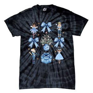 Coquette Blue Bow Nutcracker Xmas Merry Christmas Pajamas Tie-Dye T-Shirt