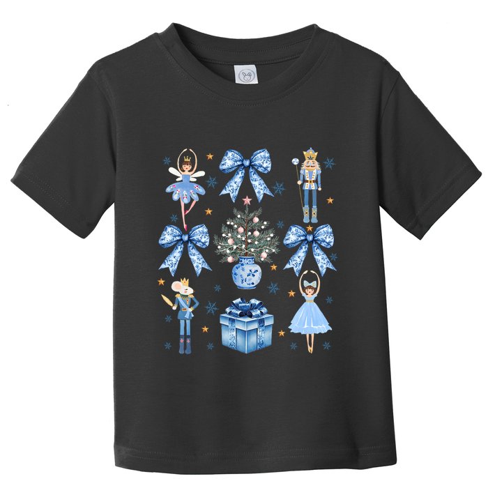 Coquette Blue Bow Nutcracker Xmas Merry Christmas Pajamas Toddler T-Shirt
