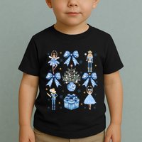 Coquette Blue Bow Nutcracker Xmas Merry Christmas Pajamas Toddler T-Shirt