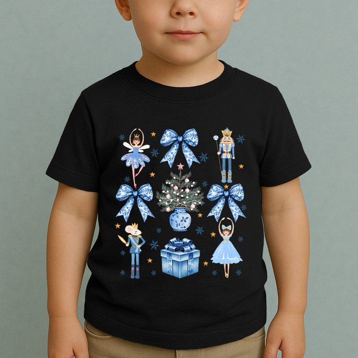 Coquette Blue Bow Nutcracker Xmas Merry Christmas Pajamas Toddler T-Shirt