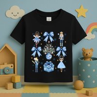 Coquette Blue Bow Nutcracker Xmas Merry Christmas Pajamas Toddler T-Shirt