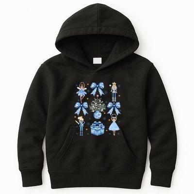 Coquette Blue Bow Nutcracker Xmas Merry Christmas Pajamas Kids Hoodie