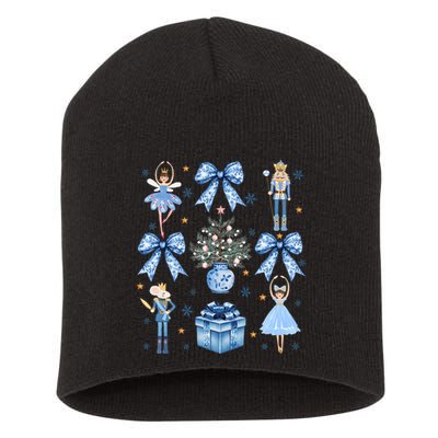 Coquette Blue Bow Nutcracker Xmas Merry Christmas Pajamas Short Acrylic Beanie