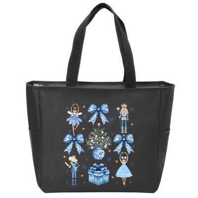 Coquette Blue Bow Nutcracker Xmas Merry Christmas Pajamas Zip Tote Bag