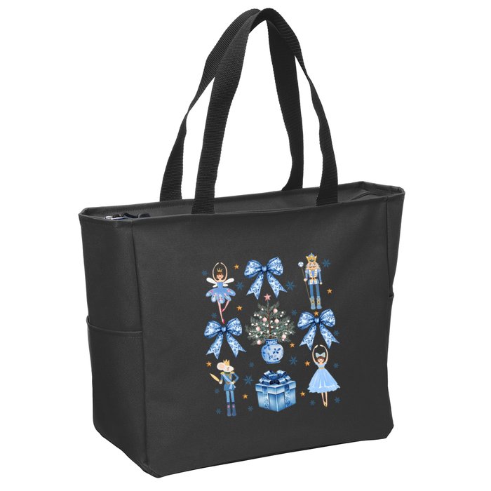 Coquette Blue Bow Nutcracker Xmas Merry Christmas Pajamas Zip Tote Bag