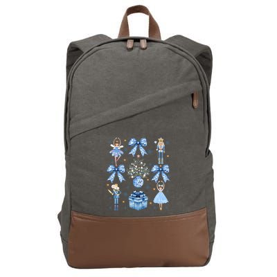Coquette Blue Bow Nutcracker Xmas Merry Christmas Pajamas Cotton Canvas Backpack