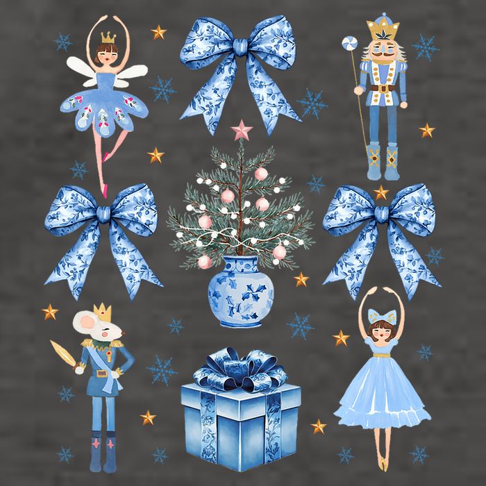 Coquette Blue Bow Nutcracker Xmas Merry Christmas Pajamas Vector Backpack