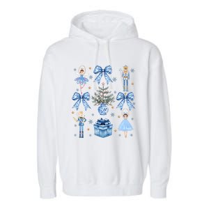 Coquette Blue Bow Nutcracker Xmas Merry Christmas Pajamas Garment-Dyed Fleece Hoodie